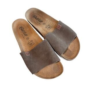 Biostep Leather Slip On slide Comfort Sandals 7.5 Brown Taupe